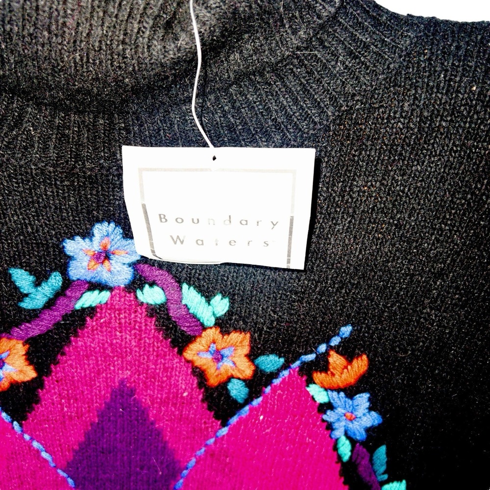Vtg NWT Boundary Waters Argyle Geometric Sweater Silk Rabbit Hair Wool Womens‎ M - Picture 4 of 10